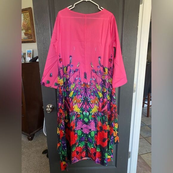 NewPink Sundress with Cuffed 3/4 Sleeves and Scoop Neck - Picture 4 of 4